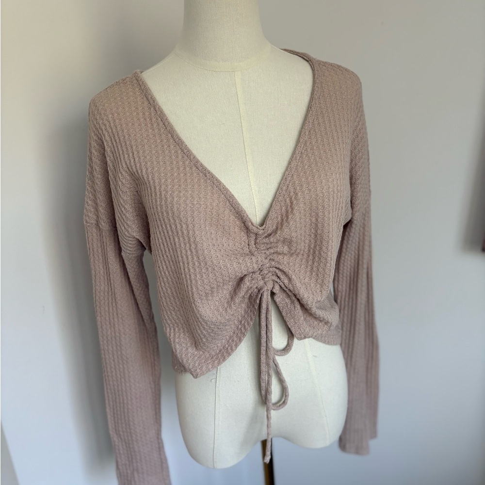 V-Neck Ruched Knit Sweater